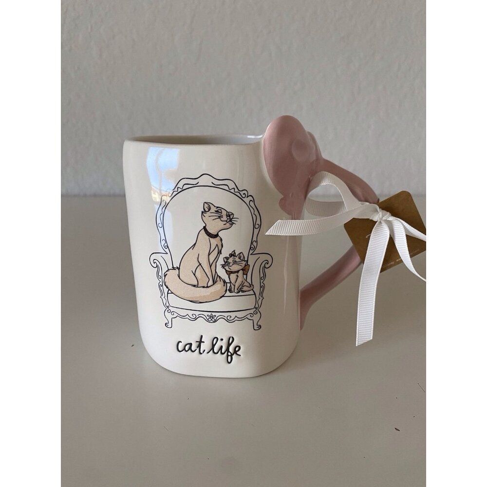 Rae Dunn Disney Aristocats Duchess & Marie‎ Cat Life Pink Bow Handle Mug Cup NEW